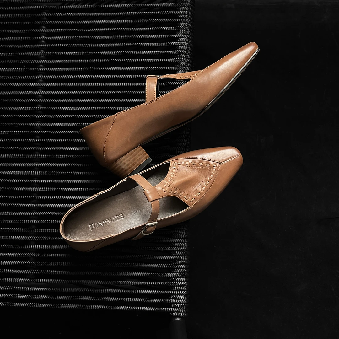 法式复古小方头T字带浅口单鞋女2025秋季新款设计感粗跟玛丽珍鞋