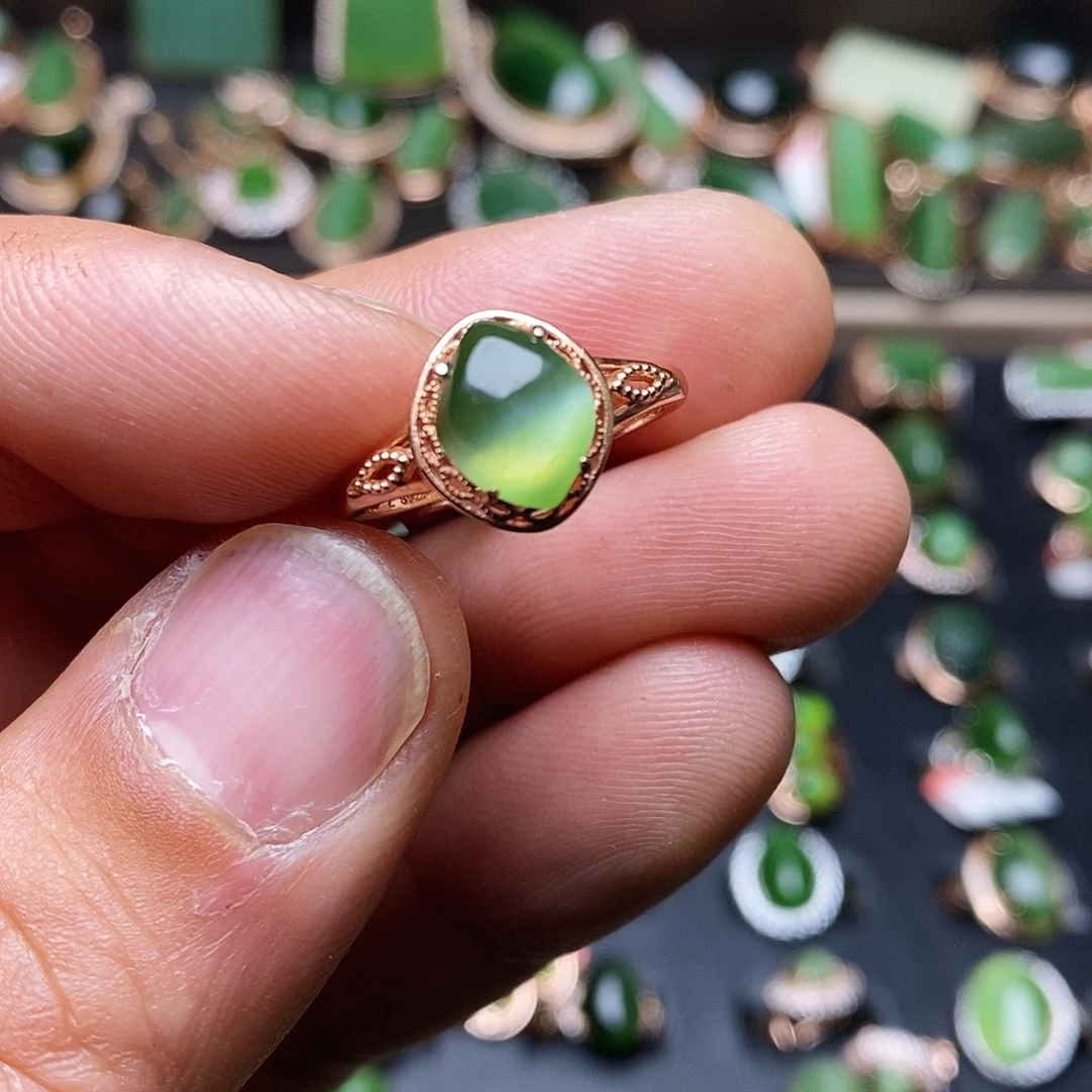 和田玉（碧玉）戒指银S925镶嵌