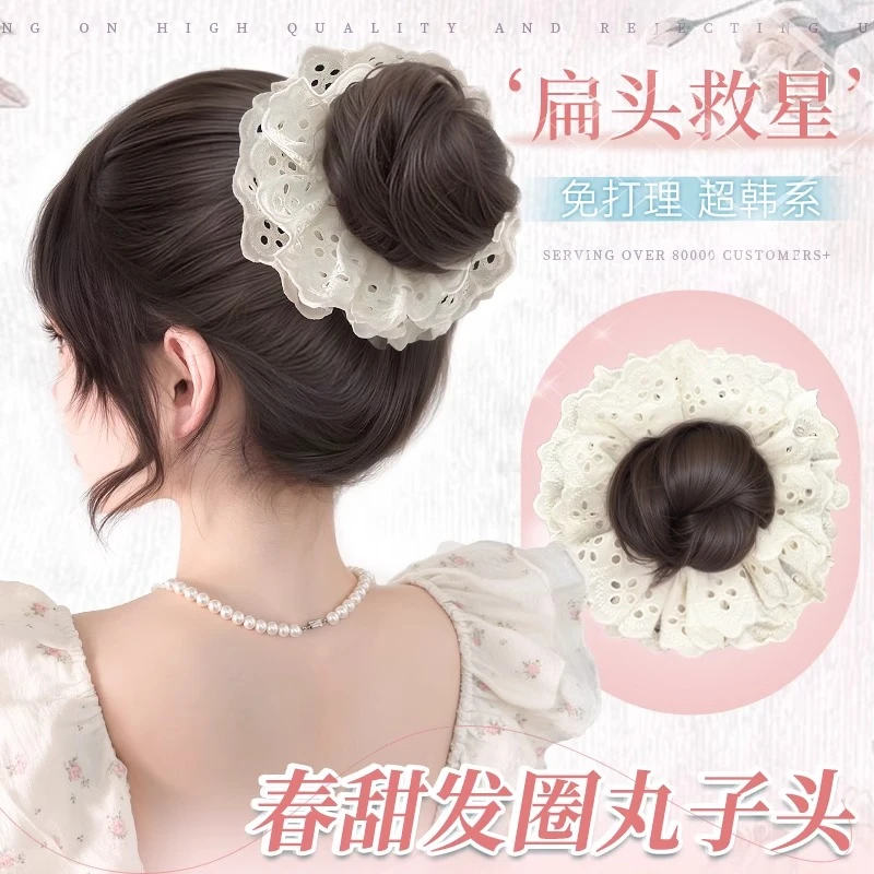 蕾丝发圈花苞头仿真懒人盘发神器大肠发圈慵懒复古发包假发女扎头