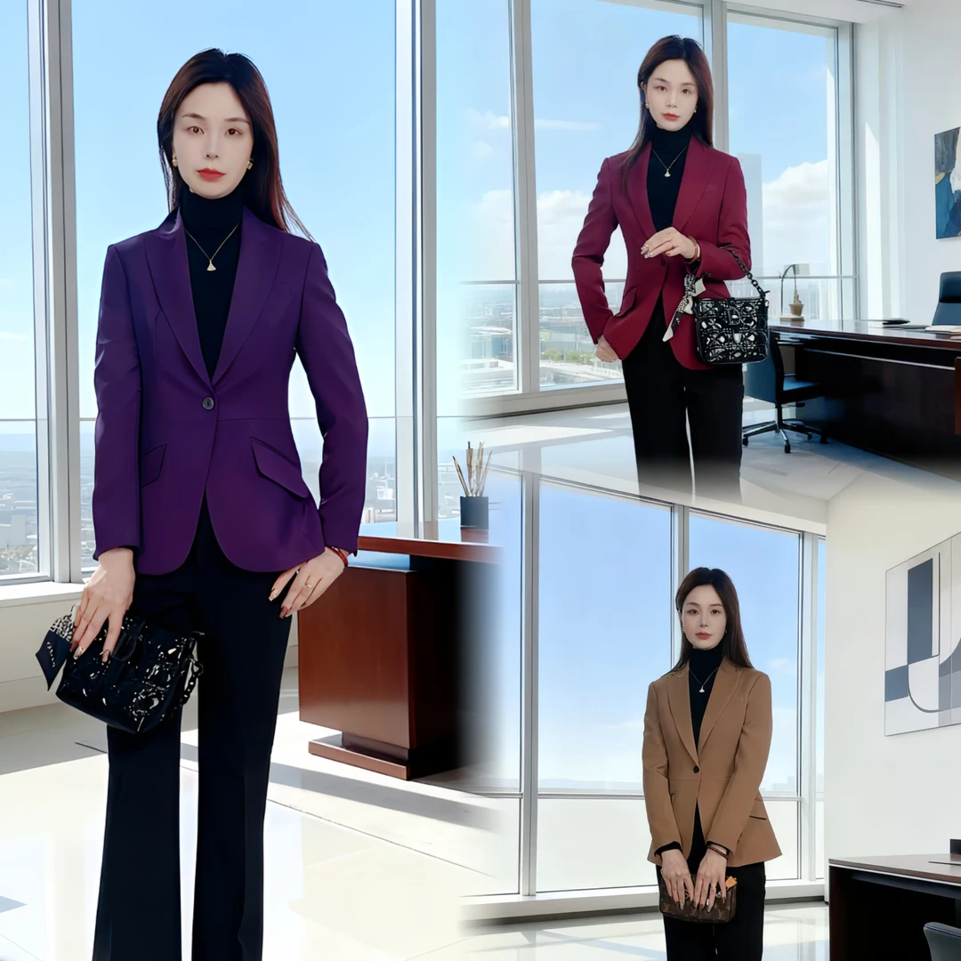 秋冬新款紫罗兰 红色卡其色单件上衣时尚气质职业名媛女神范外套