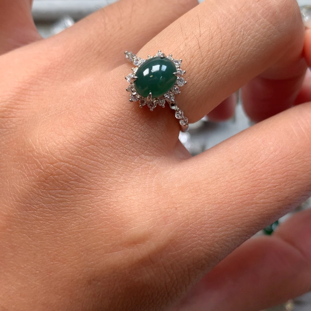 翡翠戒指银S925镶嵌戒指