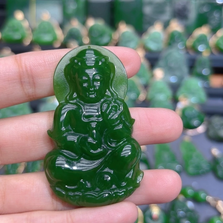 颈饰未镶嵌和田玉（碧玉）特价辣绿57m观音