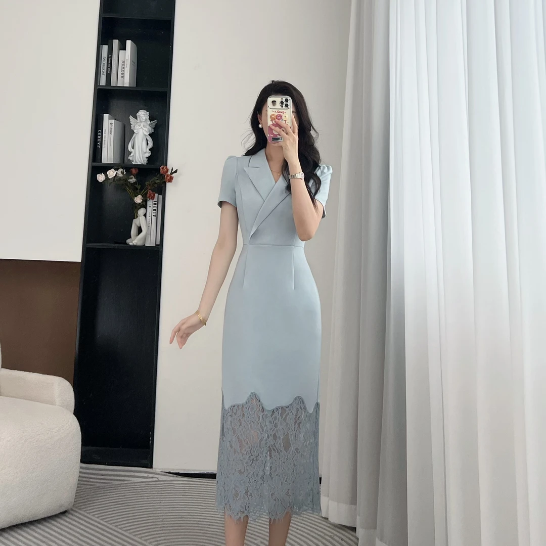 拉夏贝尔2025夏季新款裙子拼接常规气质显瘦轻奢连衣裙 10438 LSC