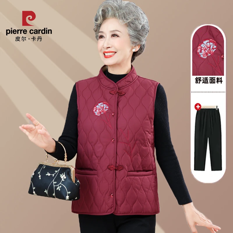 皮尔卡丹中老年人马甲女奶奶秋装外穿妈妈新款背心加绒老太太坎肩