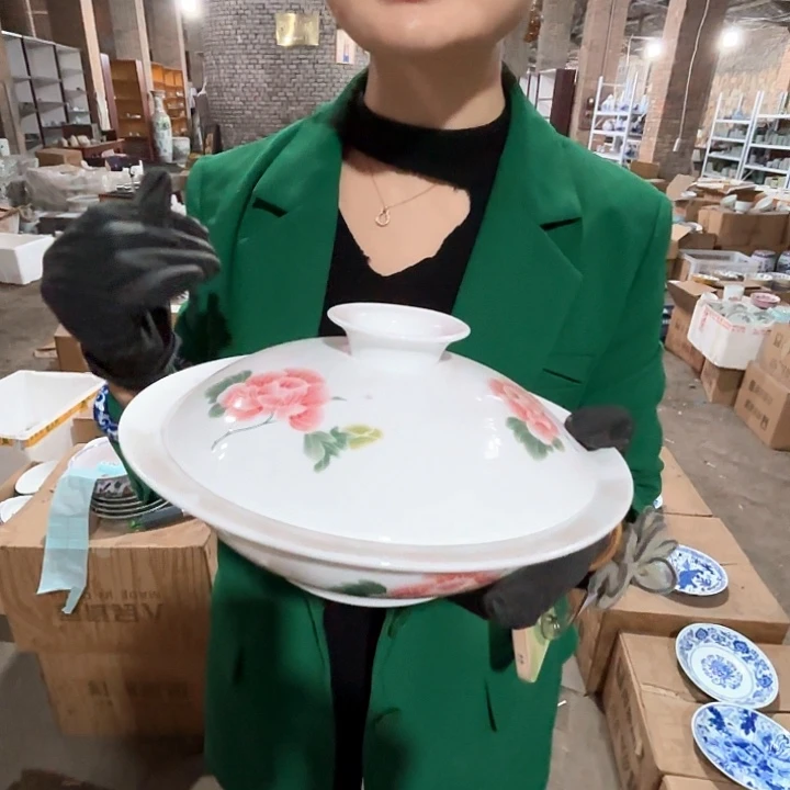 摆件景德镇高温陶瓷芙蓉花和合器