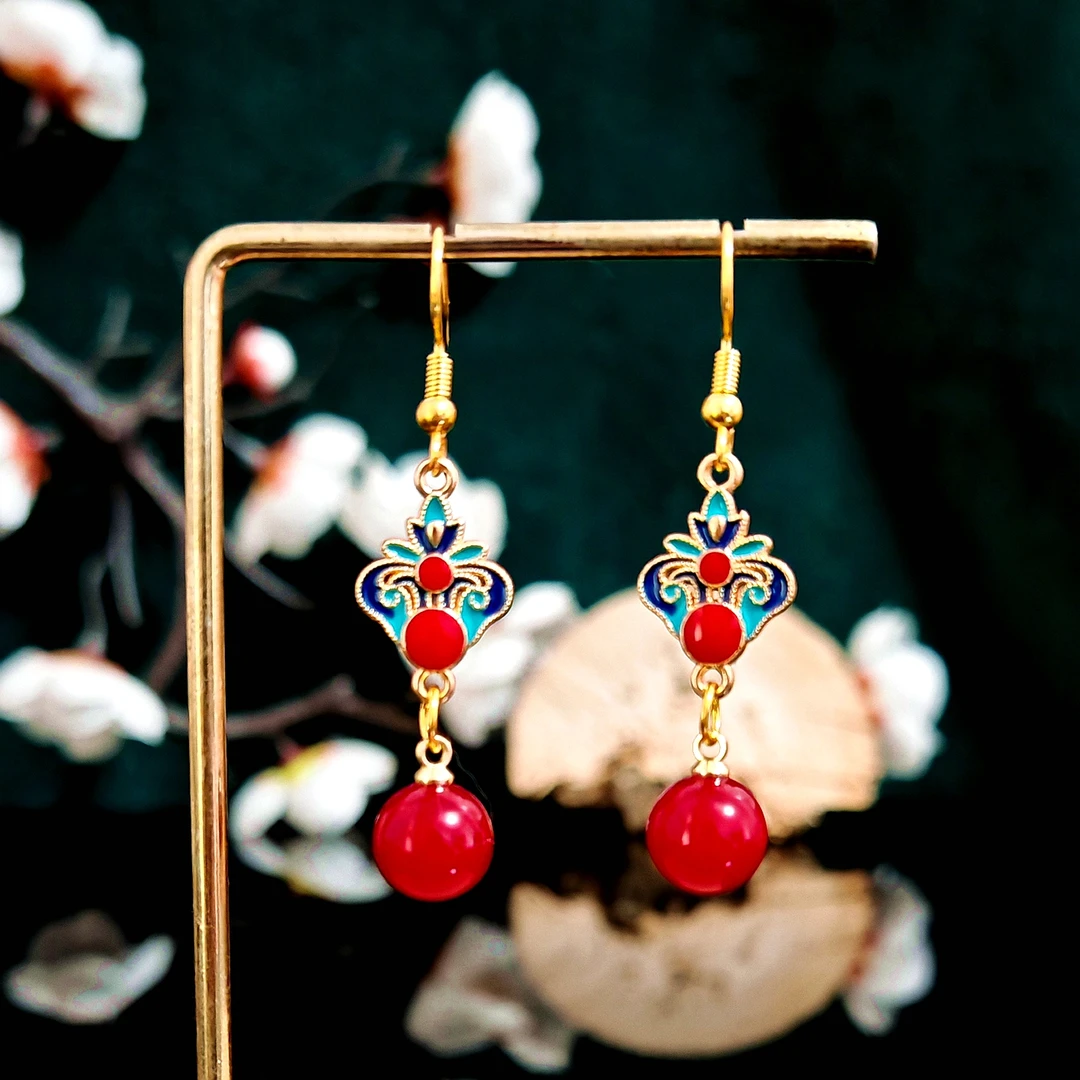 多吉米彤华凝情复古新中式耳环耳夹原创配汉服旗袍