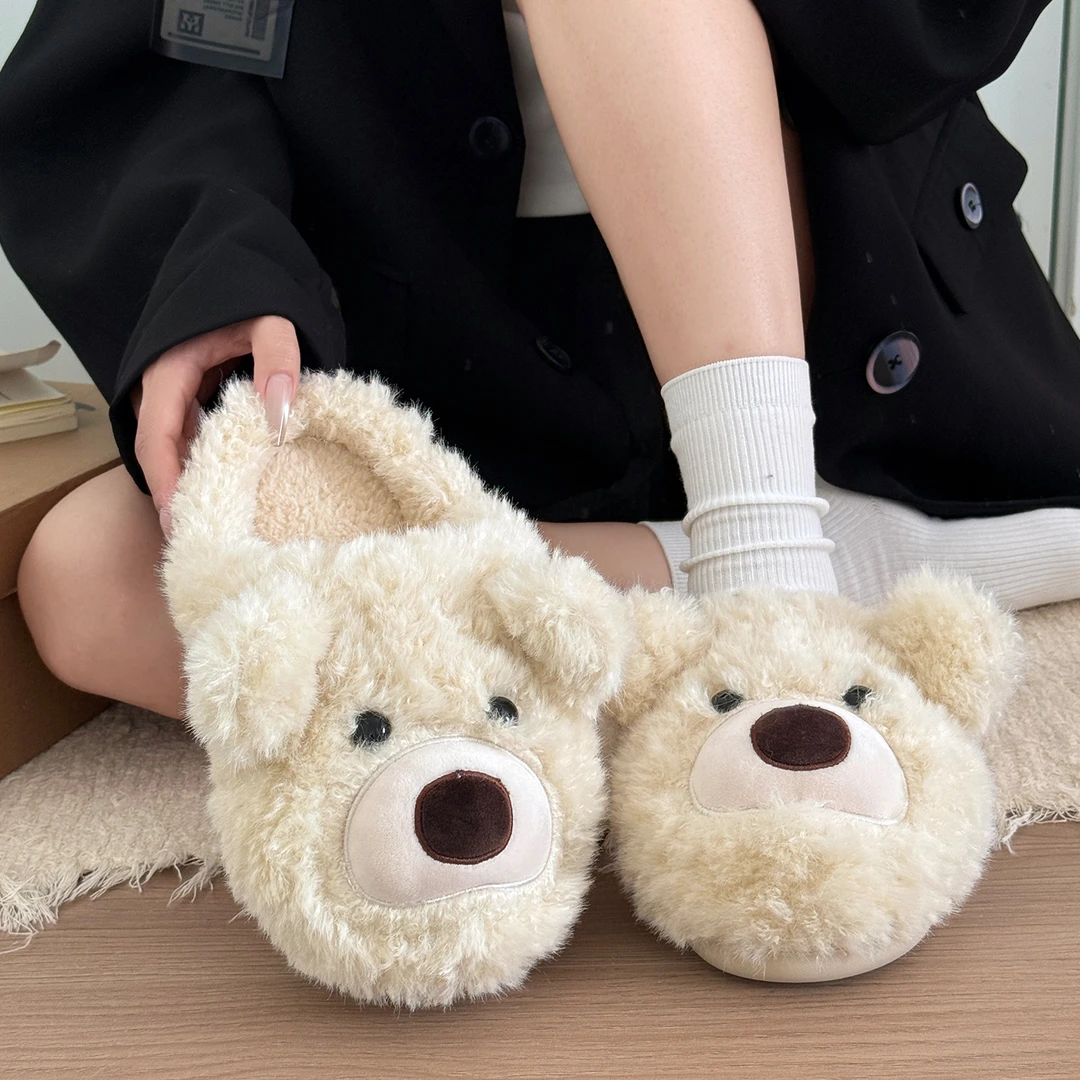 可爱卡通勃肯鞋包头半拖鞋女外穿2025秋冬新款加绒保暖厚底棉拖鞋