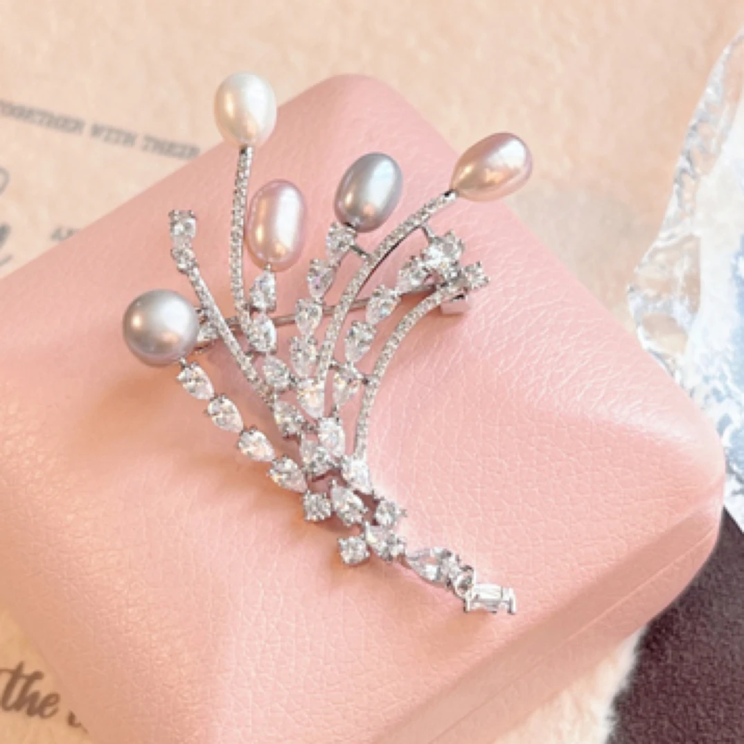 铜合金胸针 彩珠捧花 麦穗胸针精致新款奢华气质胸花设计配饰