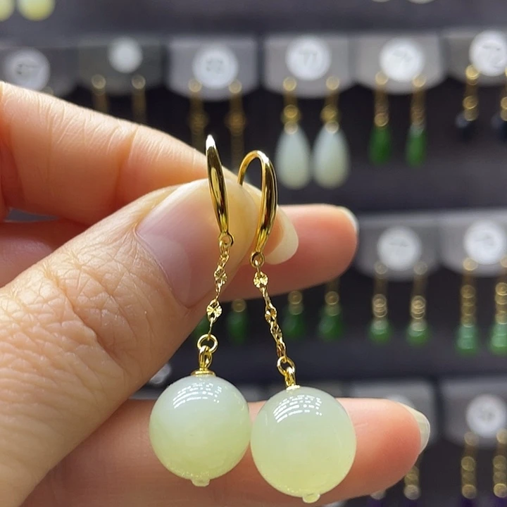 和田玉银S925镶嵌耳饰