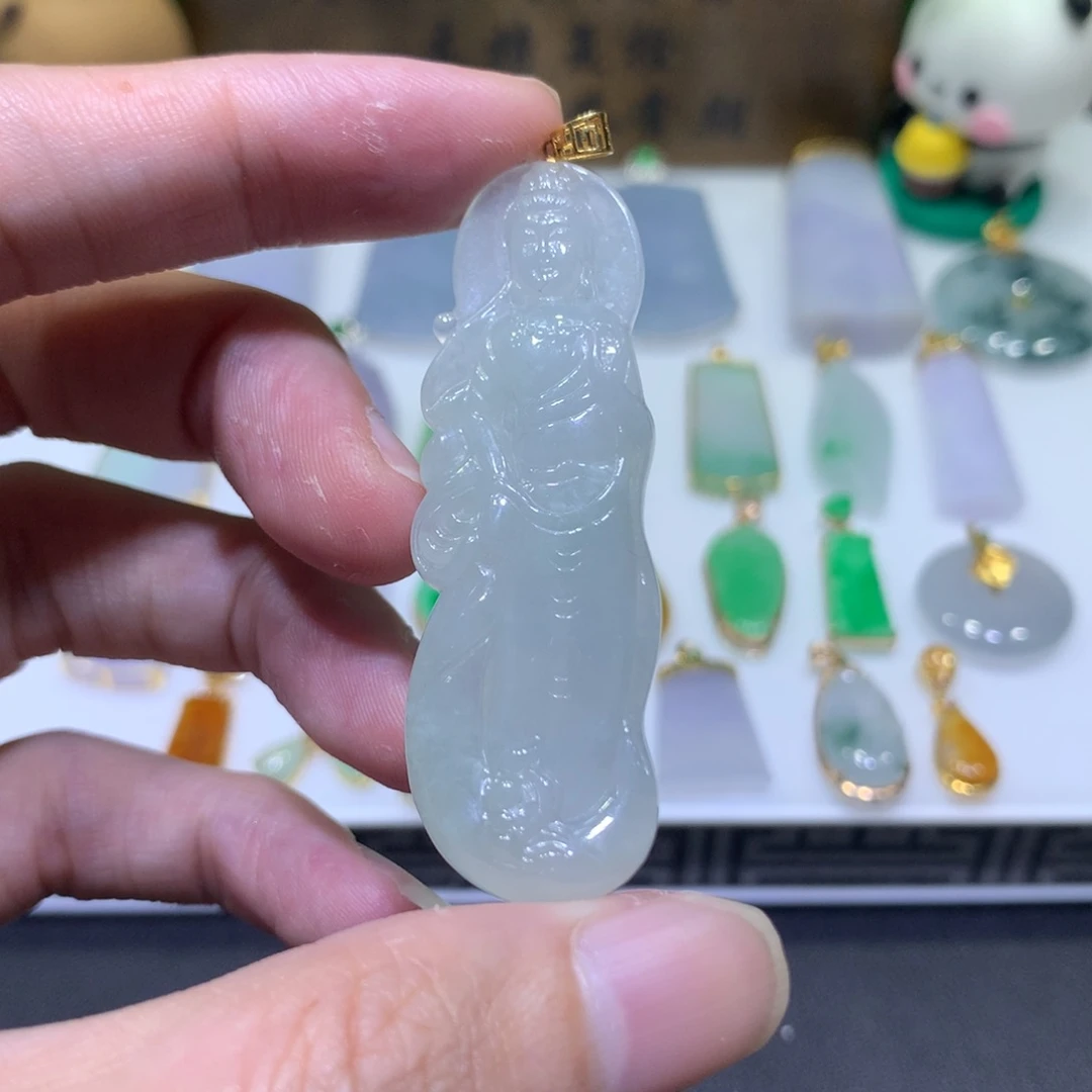 翡翠18K金镶嵌吊坠(不含链)