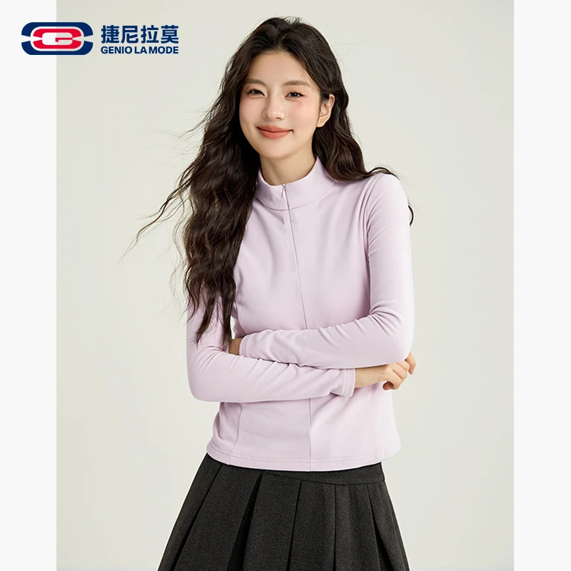 【敖瑞鹏代言】捷尼拉莫时尚长袖打底衫女内搭体恤秋冬双面磨毛t恤