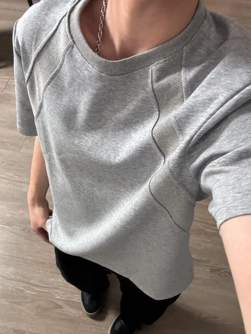 （懒猪 ）无对手280g澳产氨纶太空棉拼接T恤抗皱硬挺短款boxy短袖