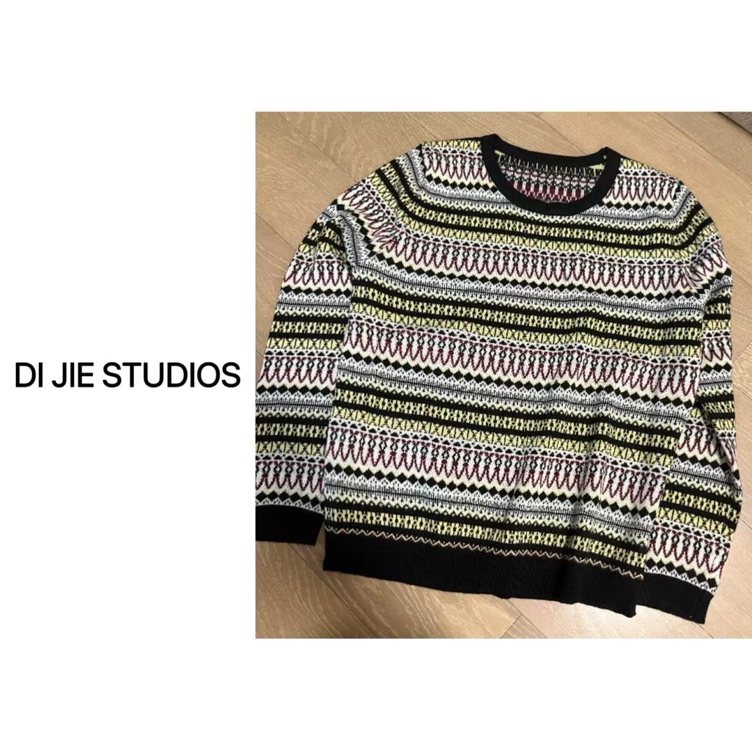DI JIE STUDIOS圆领彩条纹针织衫女上衣5940