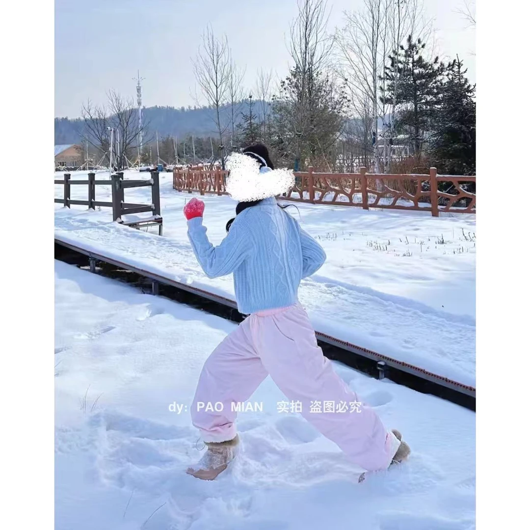 【 PAOMIAN 】冬季新款休闲裤慵懒风摇粒绒加绒加厚防风保暖阔腿裤