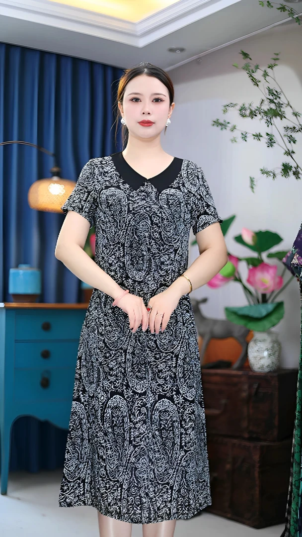 【腰果花】夏季新品腰果花亲肤透气短袖休闲连衣裙