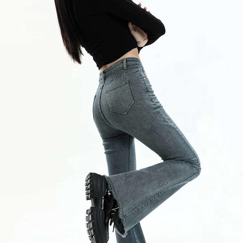 微喇叭马蹄裤女裤春季显瘦高腰时尚百搭2025新款微弹阔腿牛仔裤子