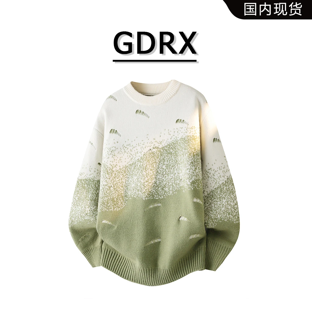 GDRX美式圆领碎花毛衣男秋冬印花潮流百搭高级感针织衫轻奢男装