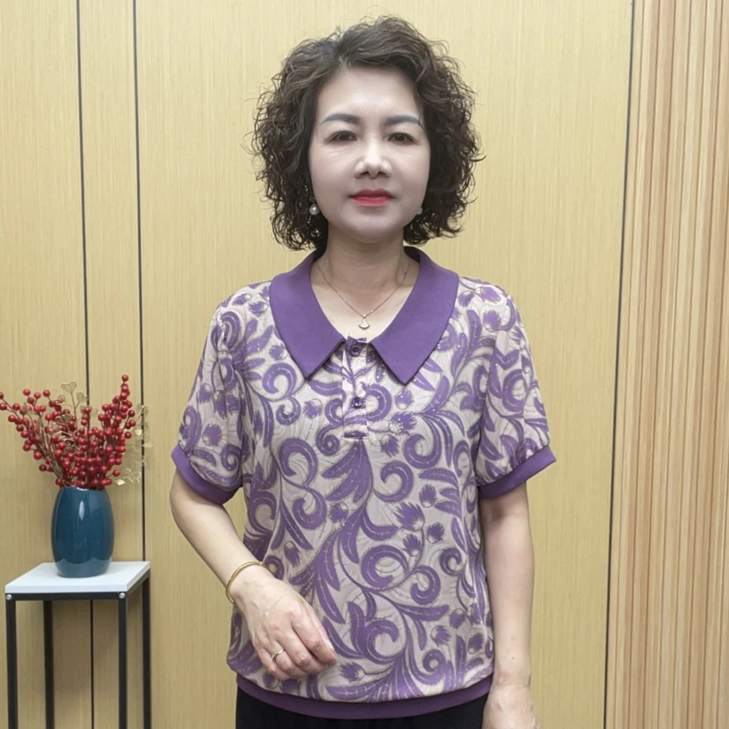 2025夏季洋气减龄百搭短袖显瘦时尚女士薄款新款气质宽松妈妈装