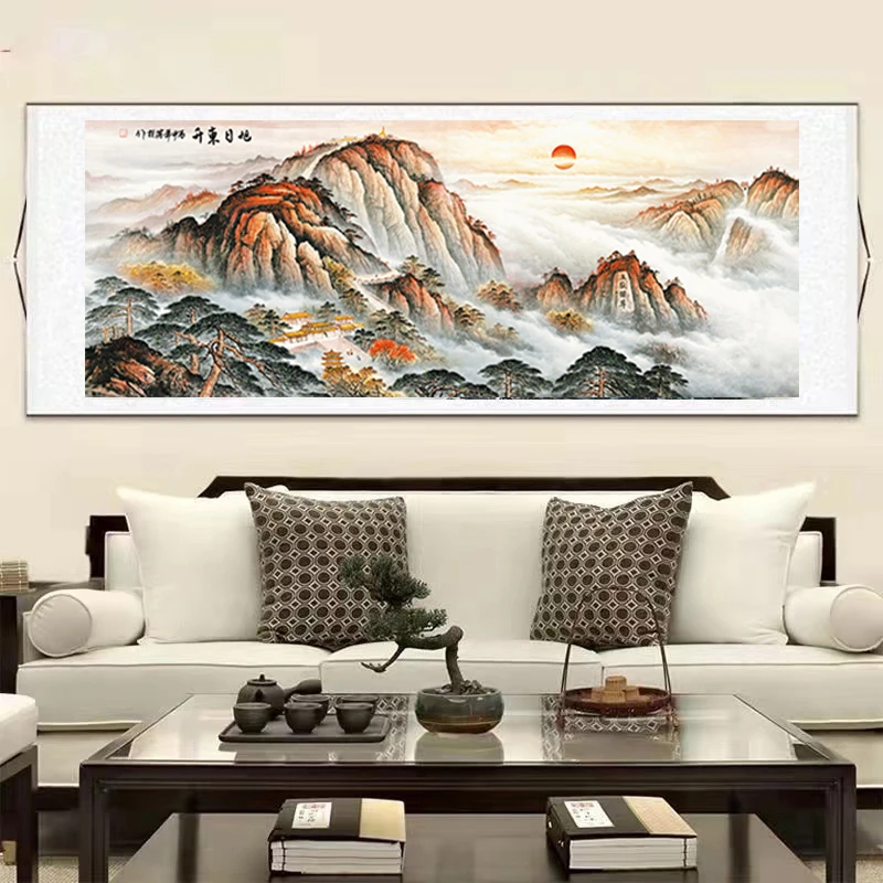 2.6米《旭日东升》-横幅-客厅-山水挂画