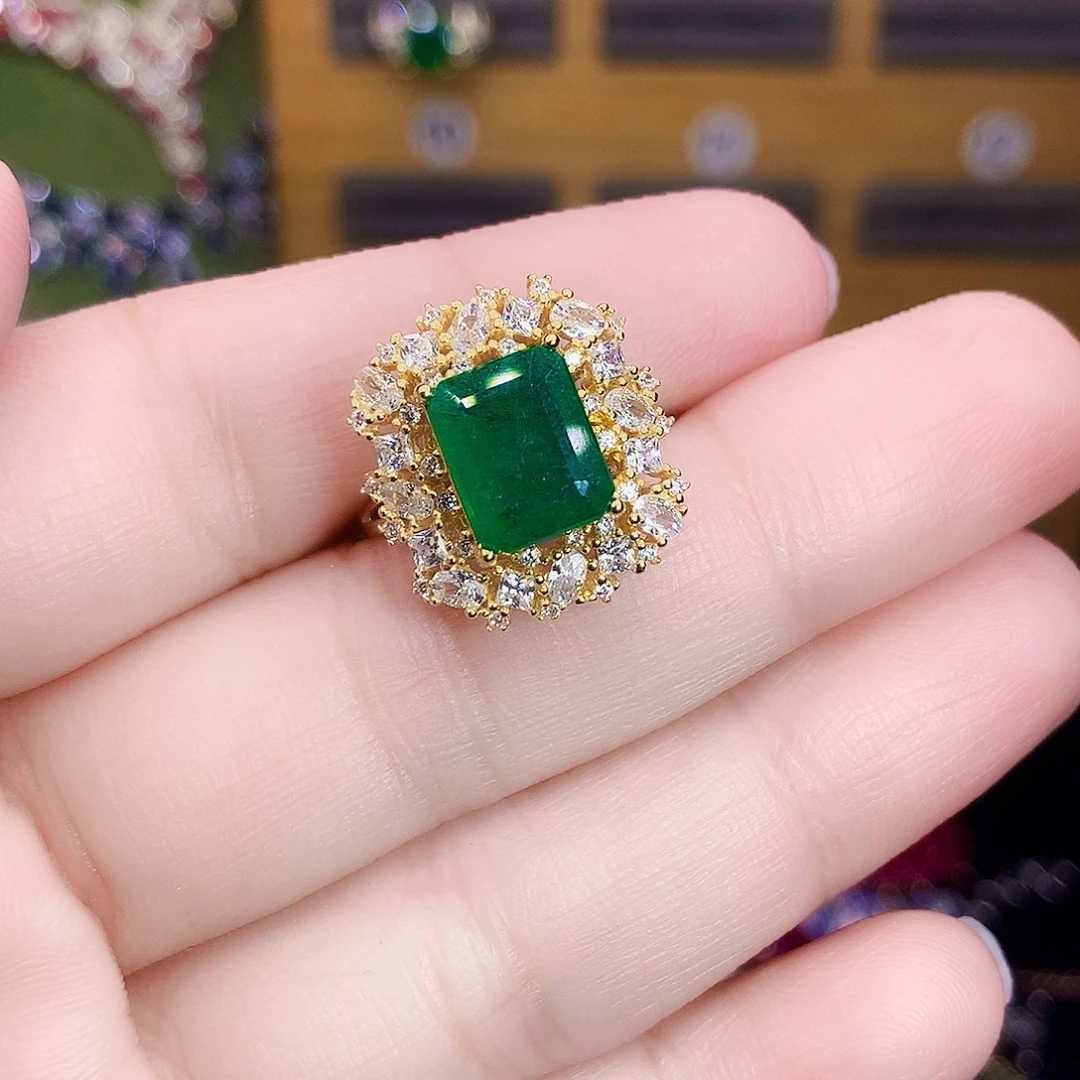 银S925镶嵌戒指祖母绿3.15ct