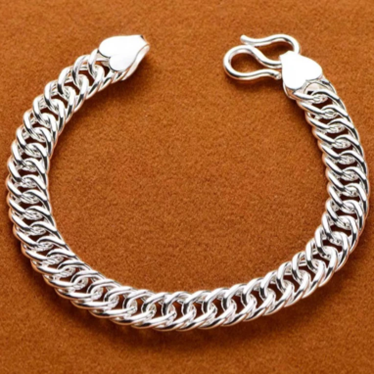 足银手链 足银999马鞭手链坦克老板链平链时尚经典送男友纯银手链