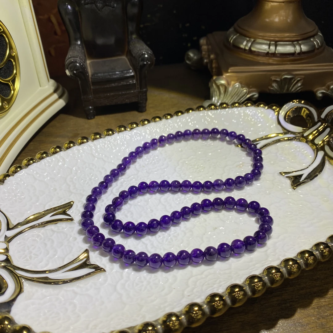 D216-高品质天然老矿料乌拉圭紫水晶手串多圈-多样性发其一