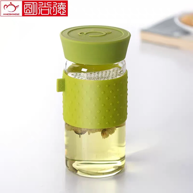 明尚德高硼硅玻璃茶杯耐高温带月牙滤片茶水分离水杯JA444