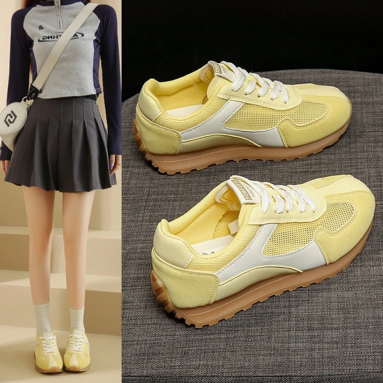 爆款厚底德训板鞋女夏2025新款百搭网面透气阿甘鞋软底