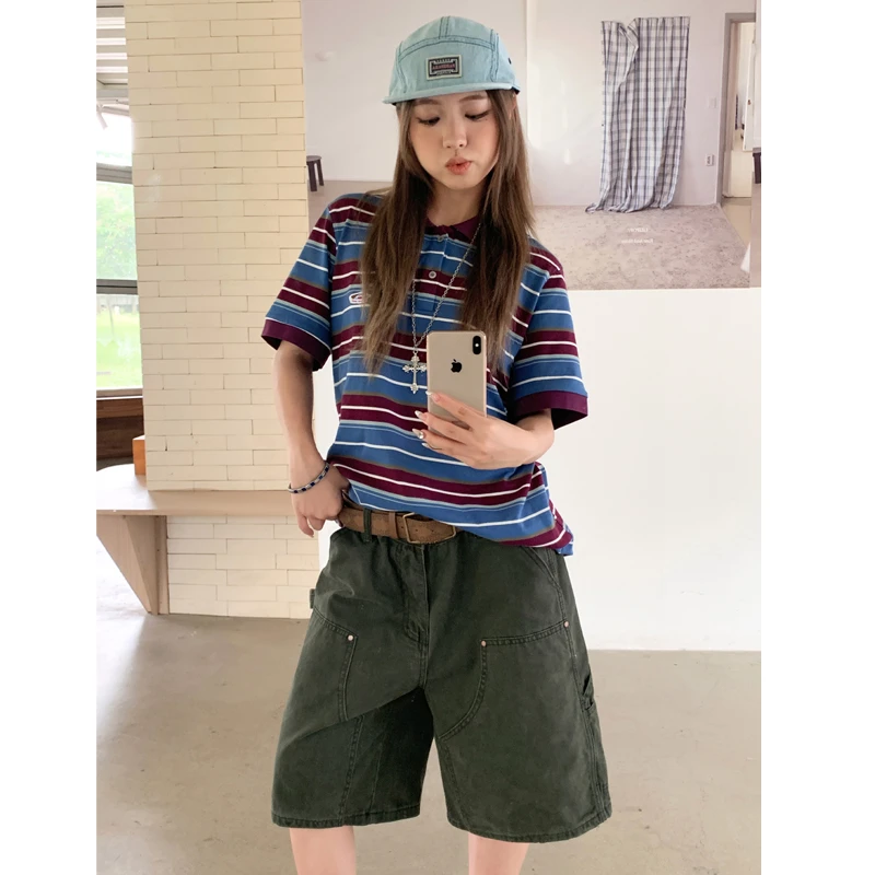 军绿色五分工装短裤女2025夏季薄款宽松显瘦运动休闲百搭阔腿中裤