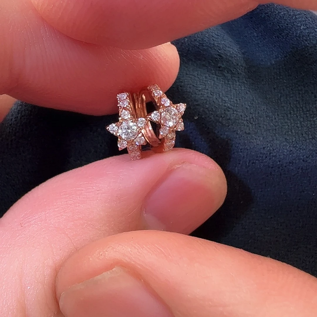 钻石耳饰18K金镶嵌8mm一对满钻星星扣玫瑰金