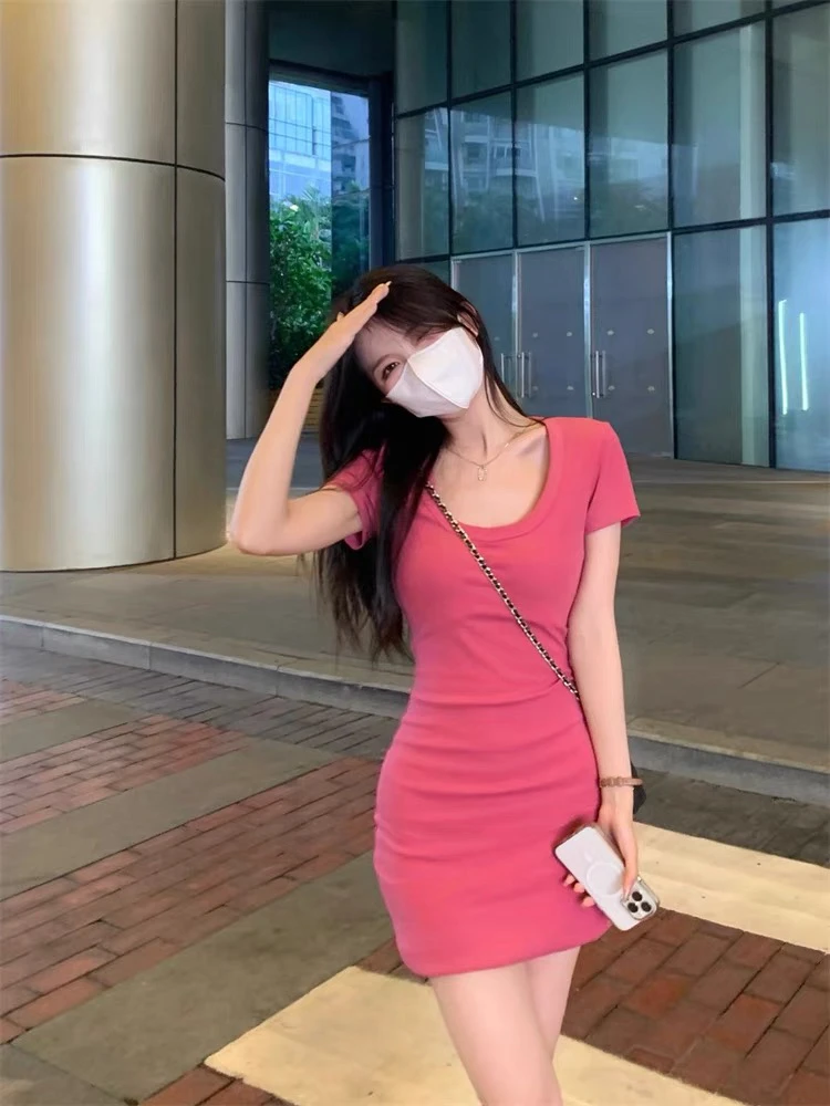 夏季辣妹纯欲风短袖修身收腰包臀短连衣裙099