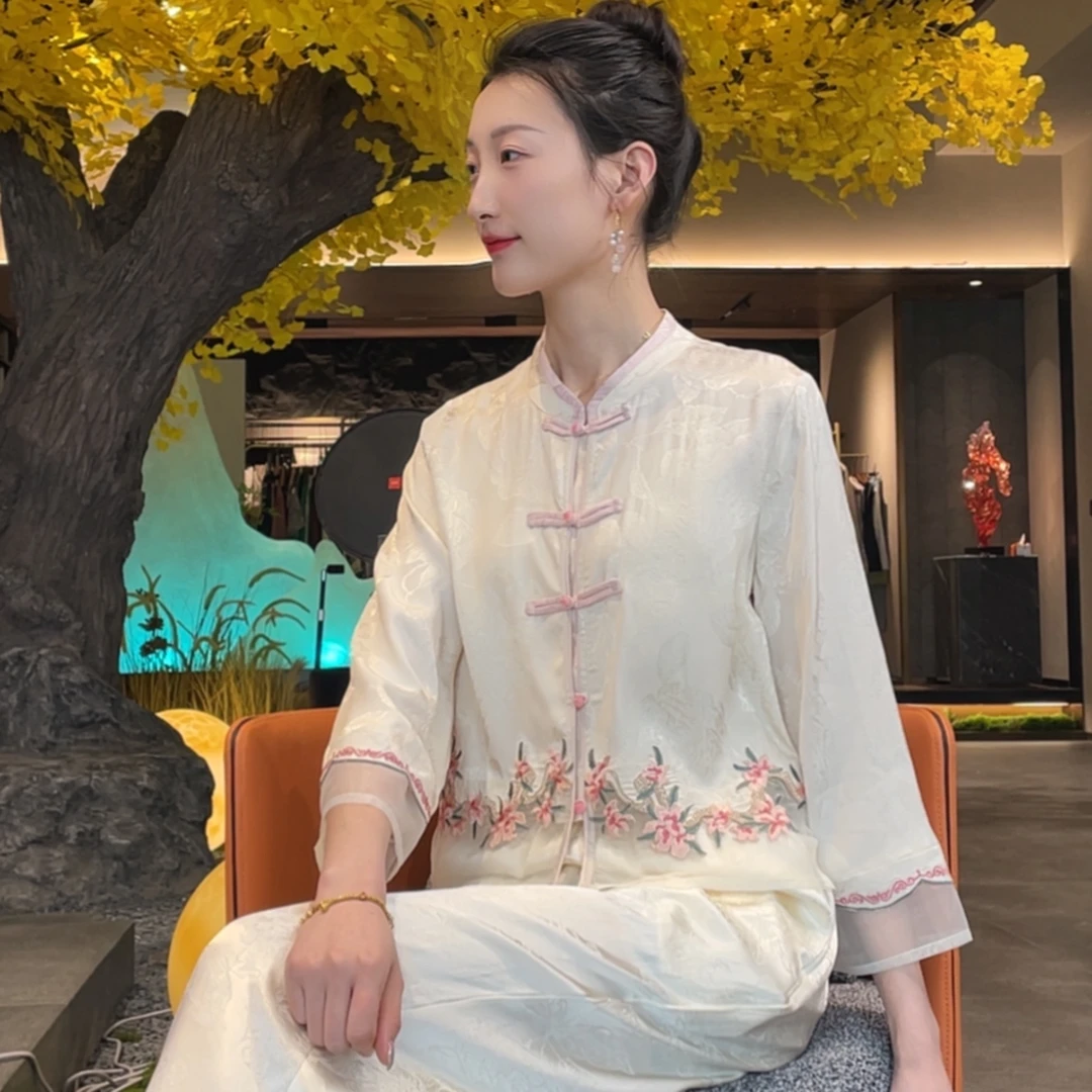 【嫣芳】春夏2025新款新中式防晒上衣女装立领绣花气质夏季薄款外套