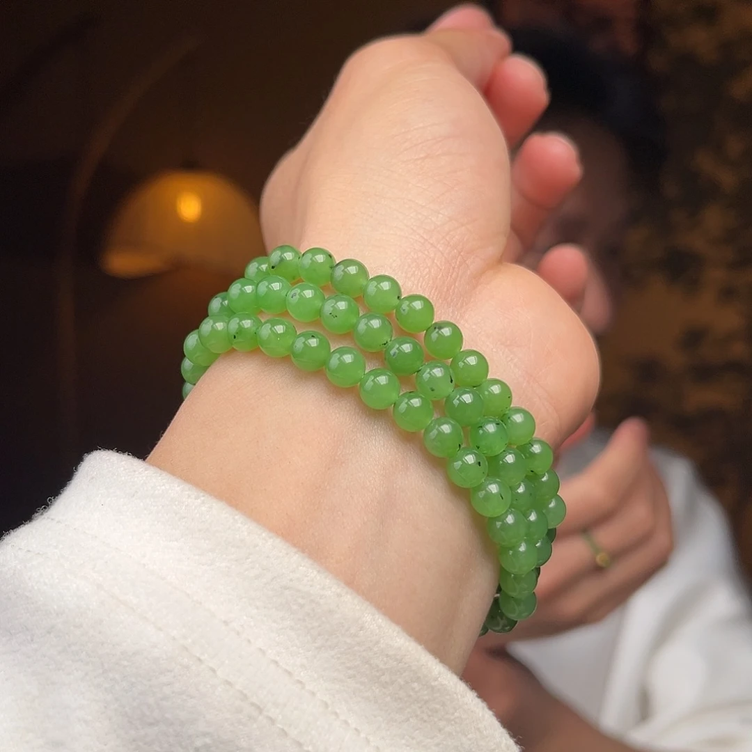 和田玉手串未镶嵌碧玉乌兰乌德项链中矿点