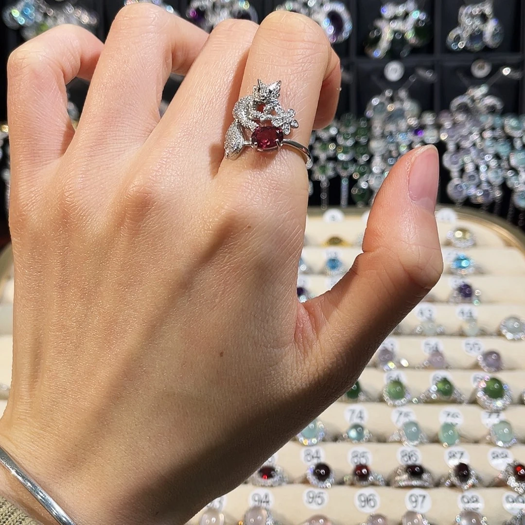 石榴石戒指银S925镶嵌戒指