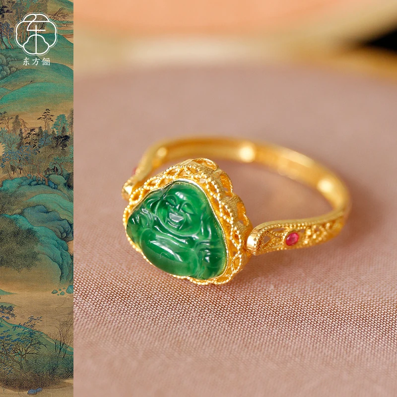 东方俪DOFUNLY【人间慢】翡翠佛公18K金戒指设计款镶嵌FCJZ