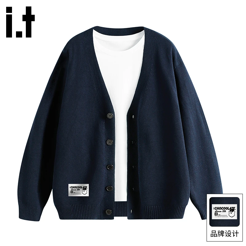 it :CHOCOOLATE开衫针织毛衣男2025秋季休闲V领宽松保暖外穿上衣