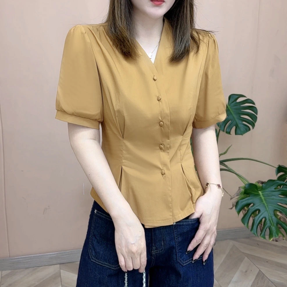 时尚法式短袖衬衫女2025夏季新款气质显瘦设计感小众百搭衬衣小衫