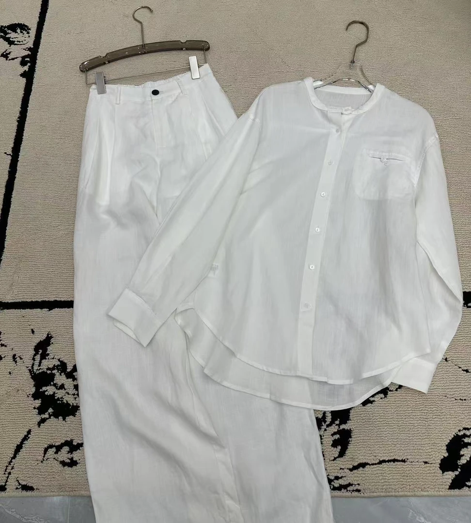 【BAI】夏新款显瘦休闲百搭衬衫+休闲阔腿裤25054