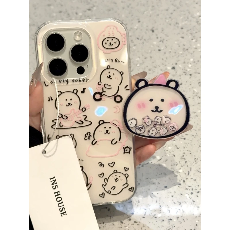 可爱满屏线条自嘲熊吉他适用iphone16promax手机壳苹果15pm新款14