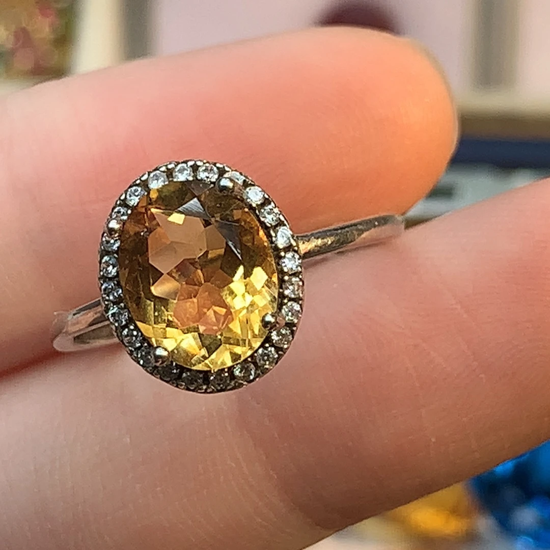 戒指银S925镶嵌黄晶