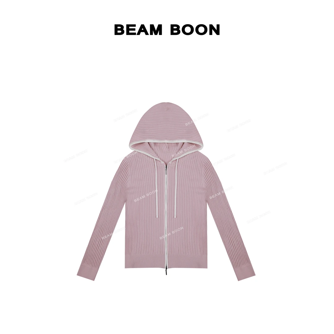 Beam Boon【草莓啾啾】软糯42s双股羊毛混纺亲肤弹力撞色针织开衫