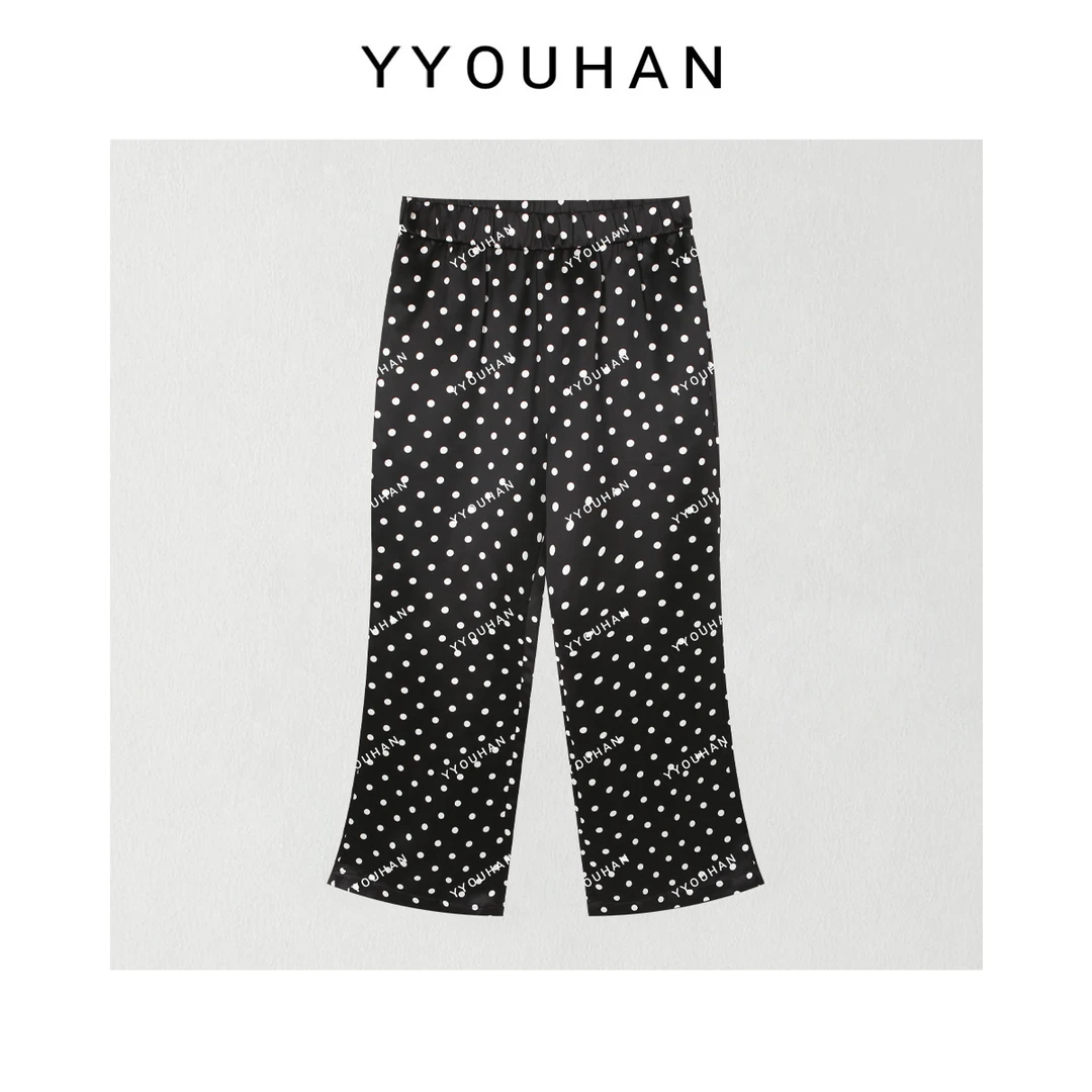 YYOUHAN 【冰感波点裤】高腰显瘦百搭醋酸纸片休闲裤 2506C3656