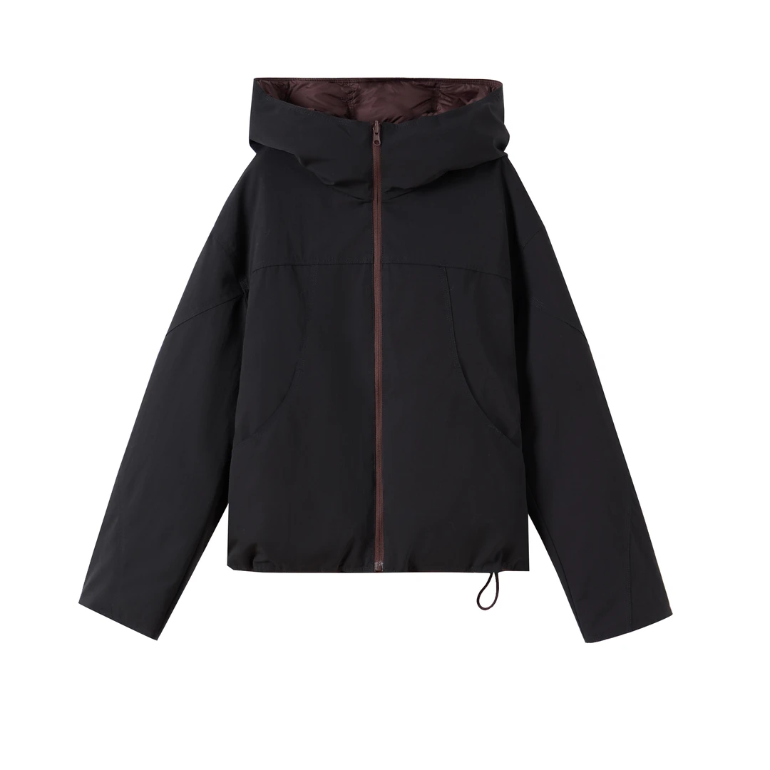 上衣厚款拼接宽松型男子宽松户外连帽羽绒服常规款