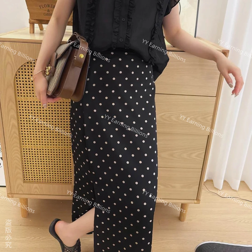YY Earning BiIIions直筒微a波点半身裙高腰显瘦气质开叉中长款