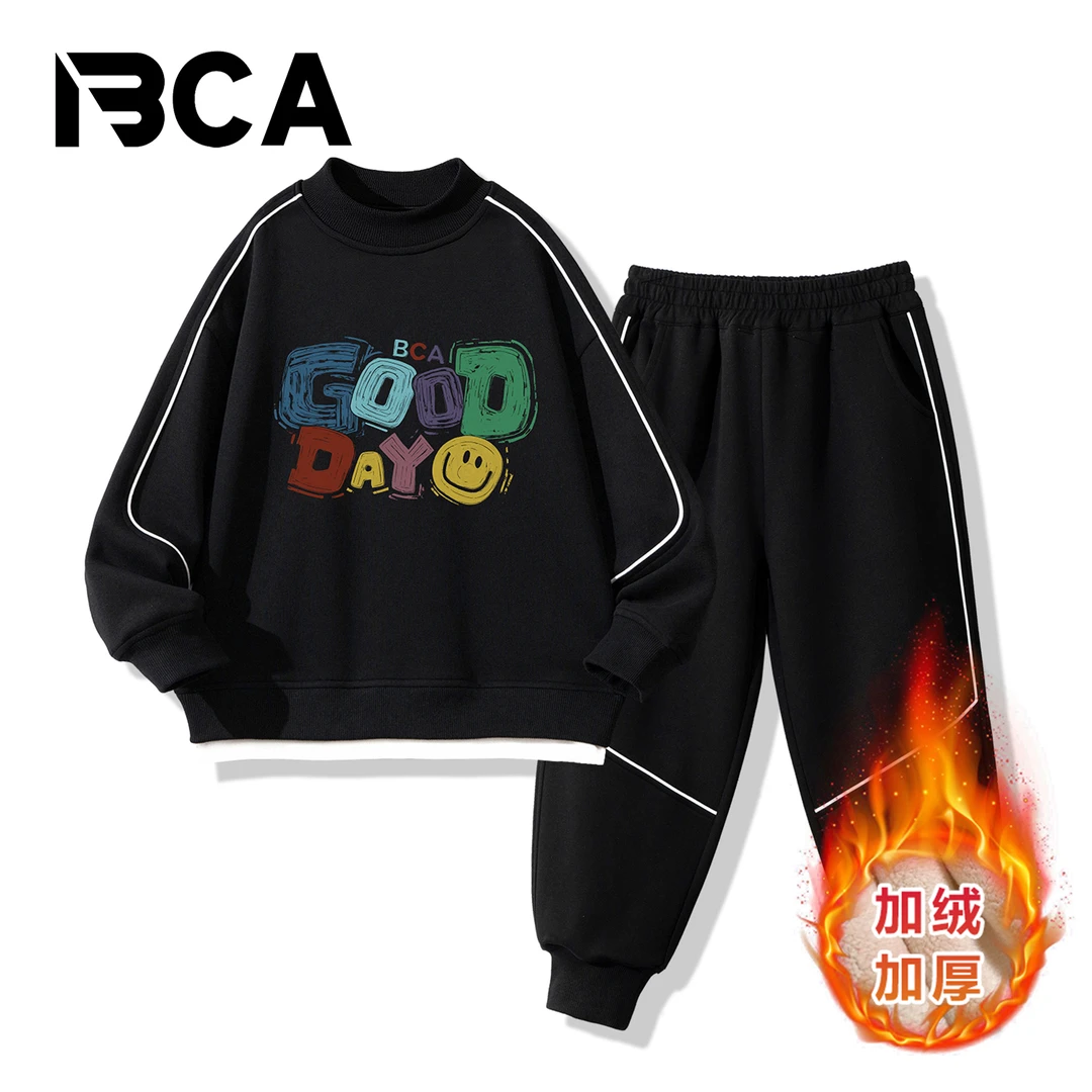 BCA【加绒加厚】中大童秋冬加绒印花男童卫衣套装假两件S-013+GN-6