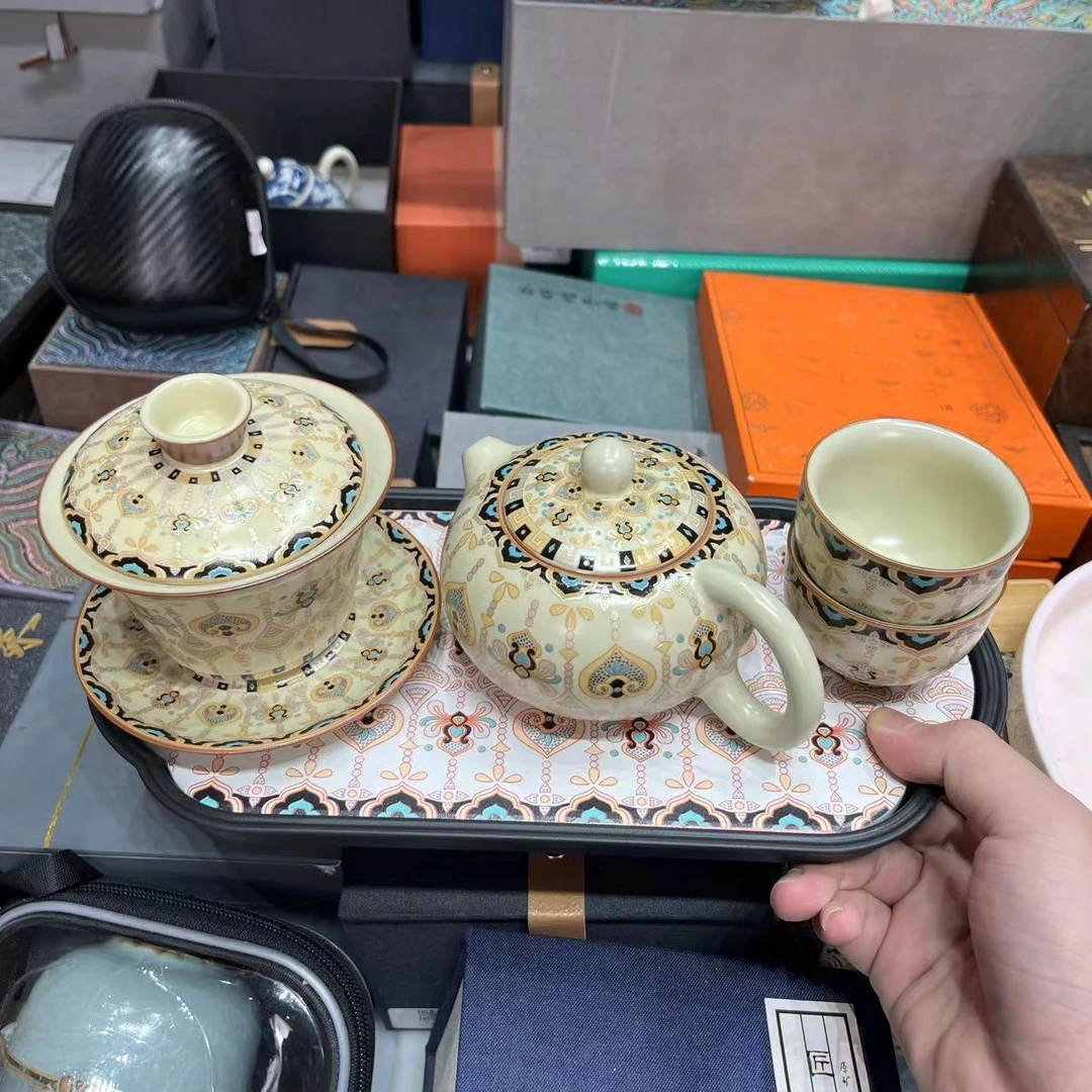【闪购商品】黄汝掐金银错宝象茶壶盖碗套组 MC026