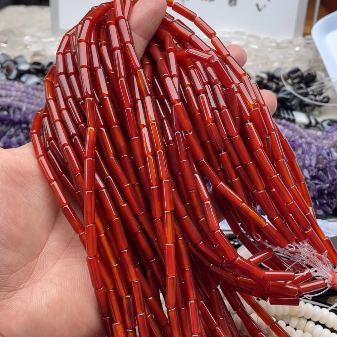 未镶嵌玛瑙/玉髓珠宝半成品一条装4*13mm红玛瑙管珠