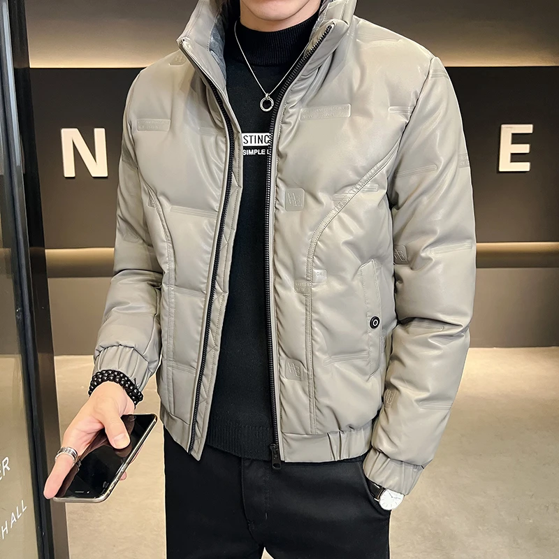 潮流帅气皮羽绒服男款冬季修身短款轻薄立领加厚男士外套男秋冬款