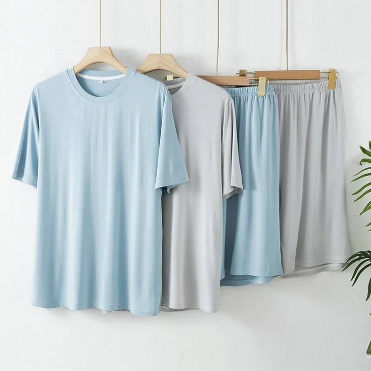 2025新款简约纯色竹纤维男士睡衣短袖短裤春夏季薄款家居服二件套