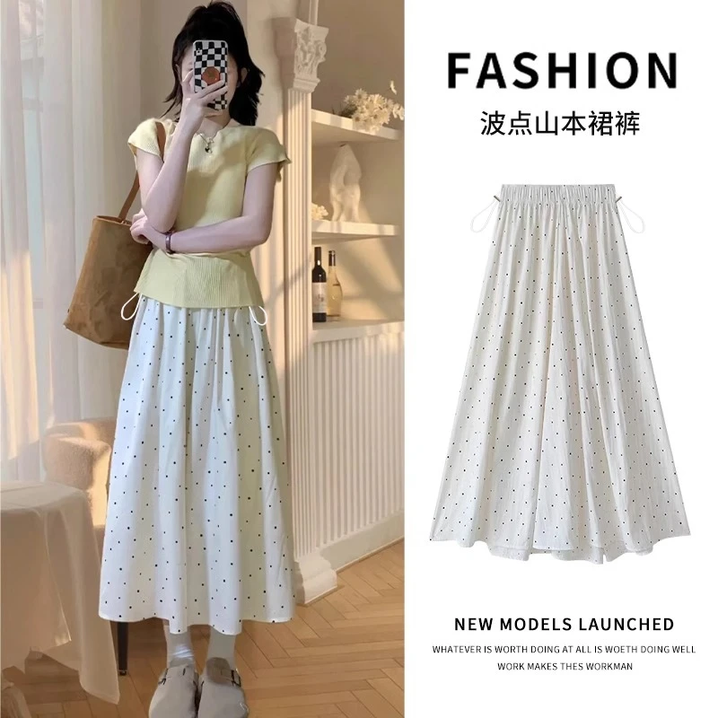 孕妇裙波点半身裙夏季2025新款a字宽松休闲中长款法式白色伞裙子